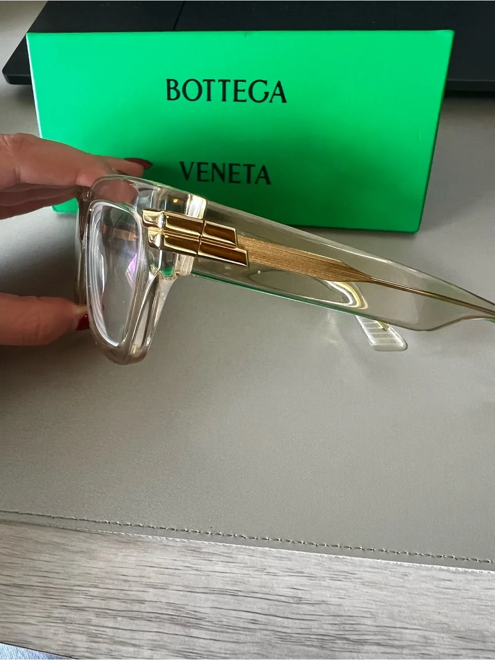 Bottega Veneta Women's Clear Beige Square Frame Glasses proscribed